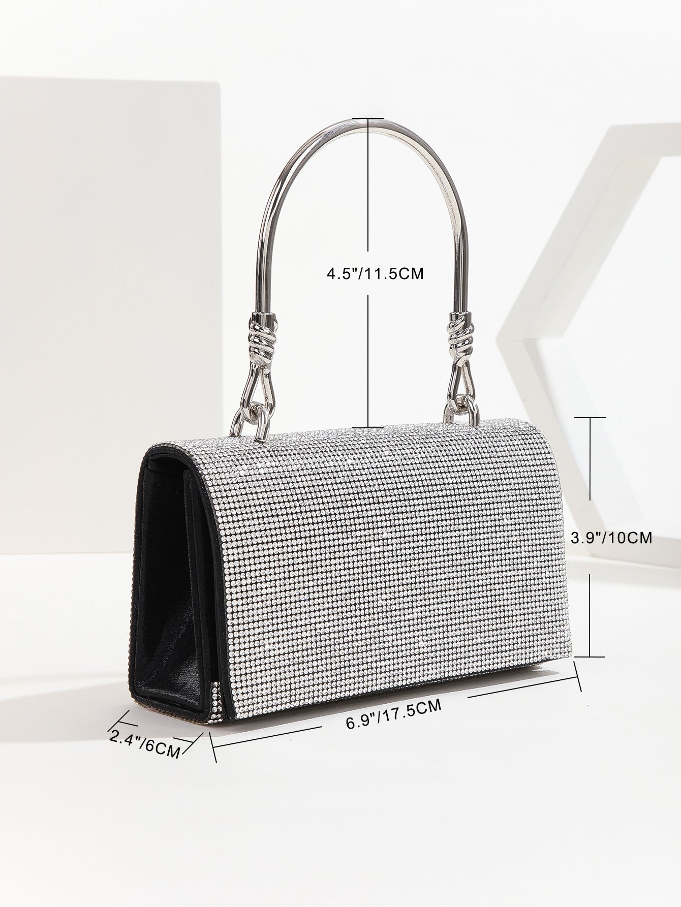 Square Handle Rhinestone Evening Party Clutch Bag