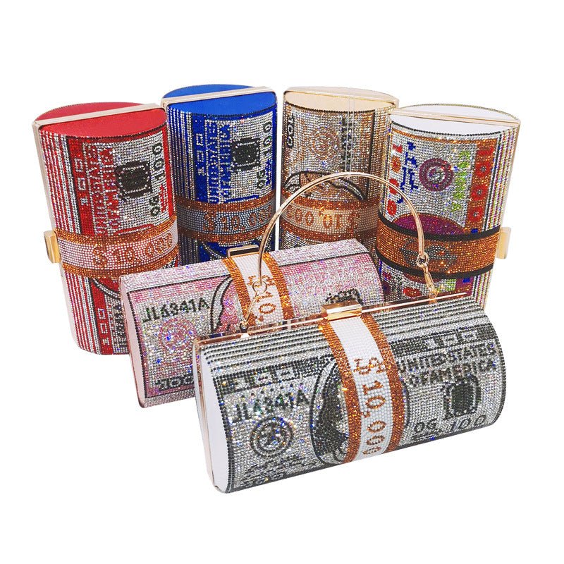 Women Stack of Cash Evening Bag Crystal Rhinestone Clutch