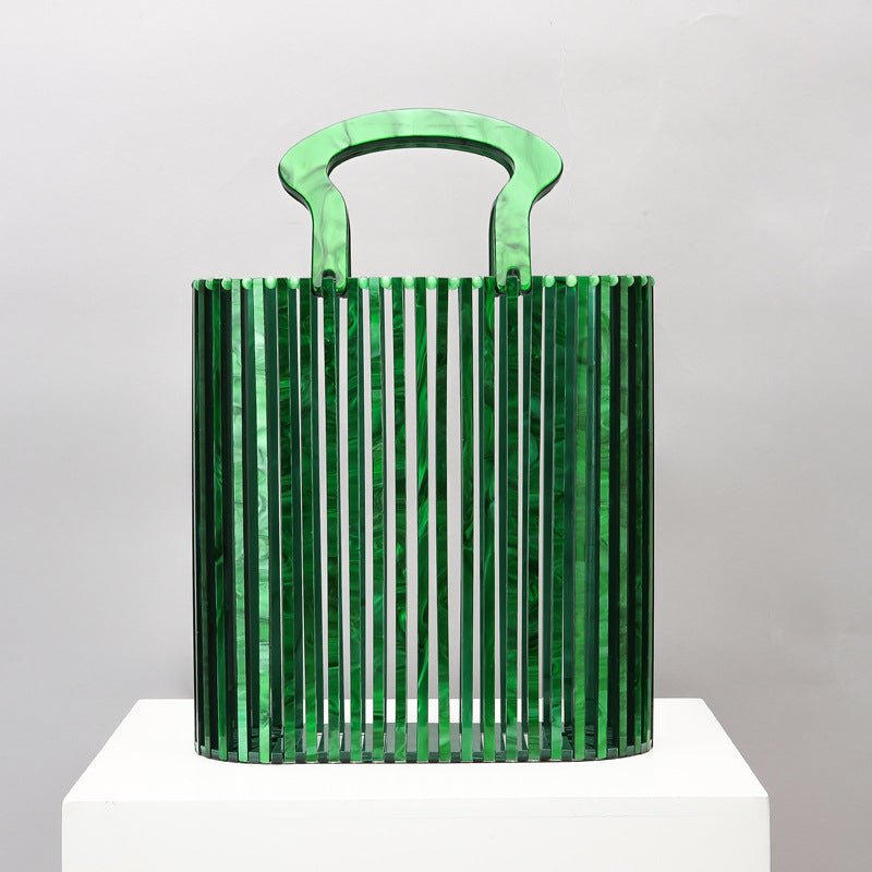Women's Beach Acrylic Evening Clutch Bag Bucket Hand Twist Hollow Bag