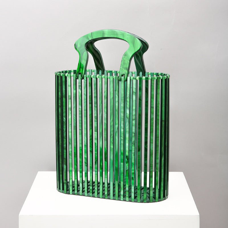 Women's Beach Acrylic Evening Clutch Bag Bucket Hand Twist Hollow Bag