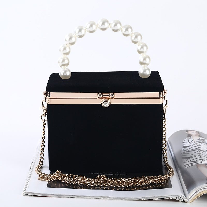 Women's Evening Wedding Clutch Purse Box Shape Pearl Handbag