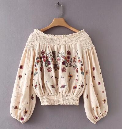 Lyna Floral Embroidery Off the Shoulder Boho Blouse