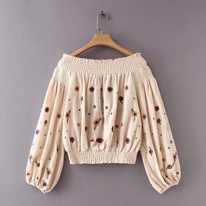 Lyna Floral Embroidery Off the Shoulder Boho Blouse