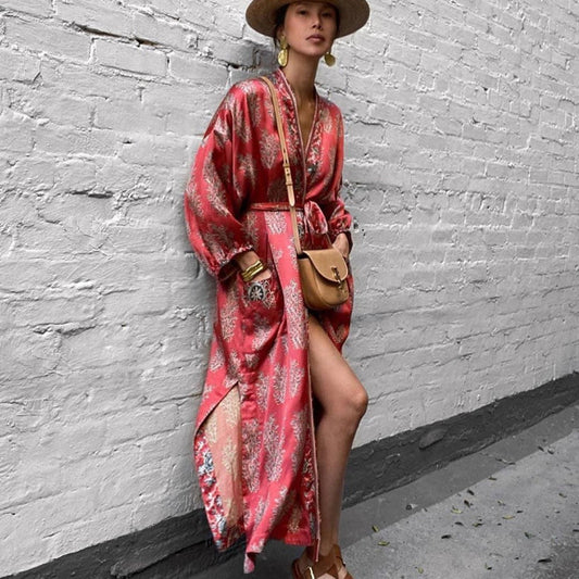 Lynn Floral Kimono Satin Robe Dress