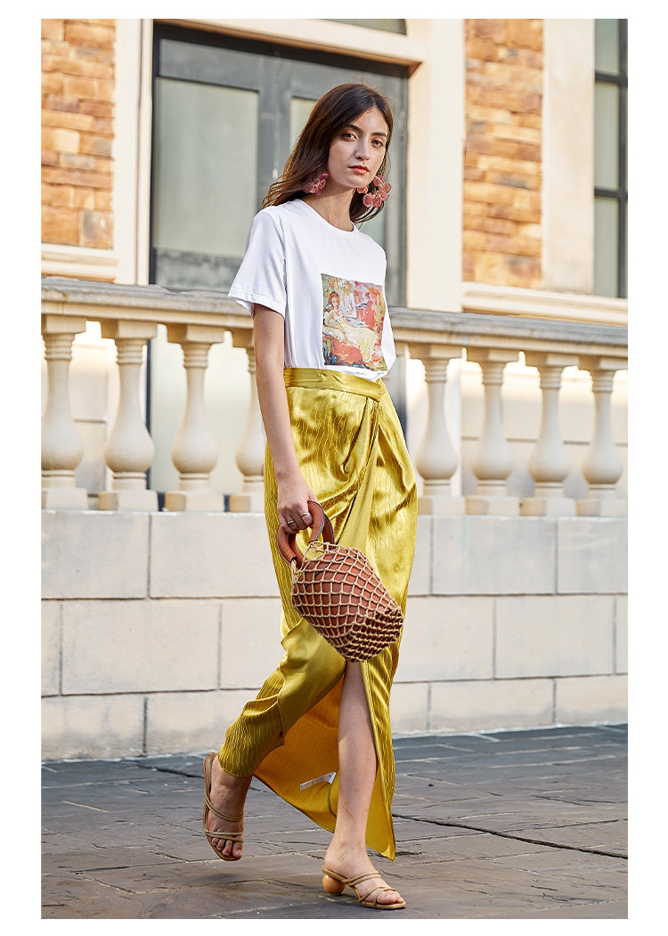 Lyssa Asymmetric Crushed Satin Wrap Skirt