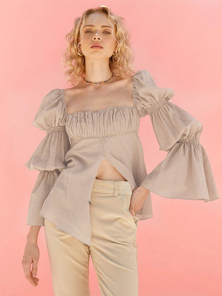 Maggie Square Neck Blouse with Cascading Puff Sleeves - 3 Colors