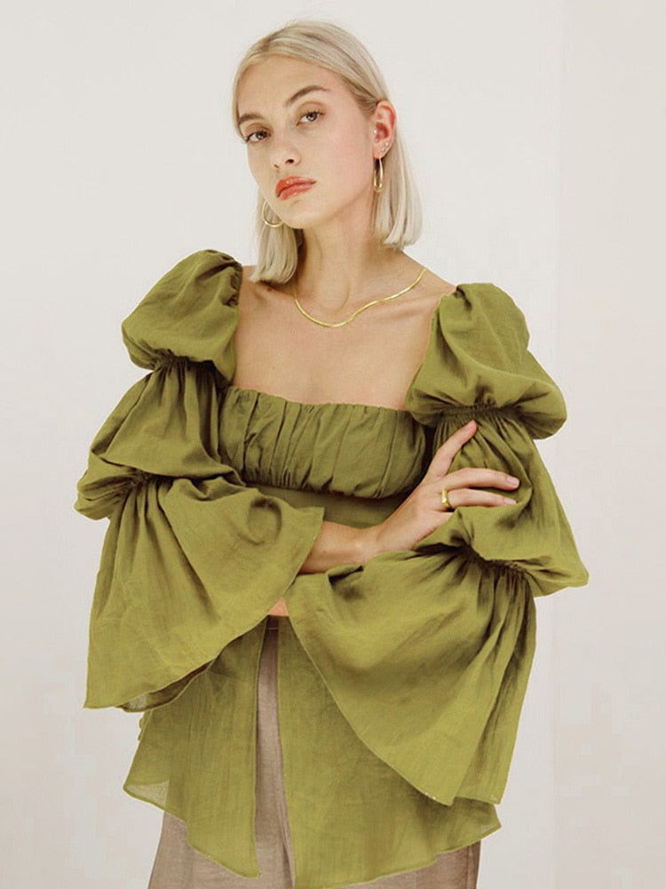 Maggie Square Neck Blouse with Cascading Puff Sleeves - 3 Colors