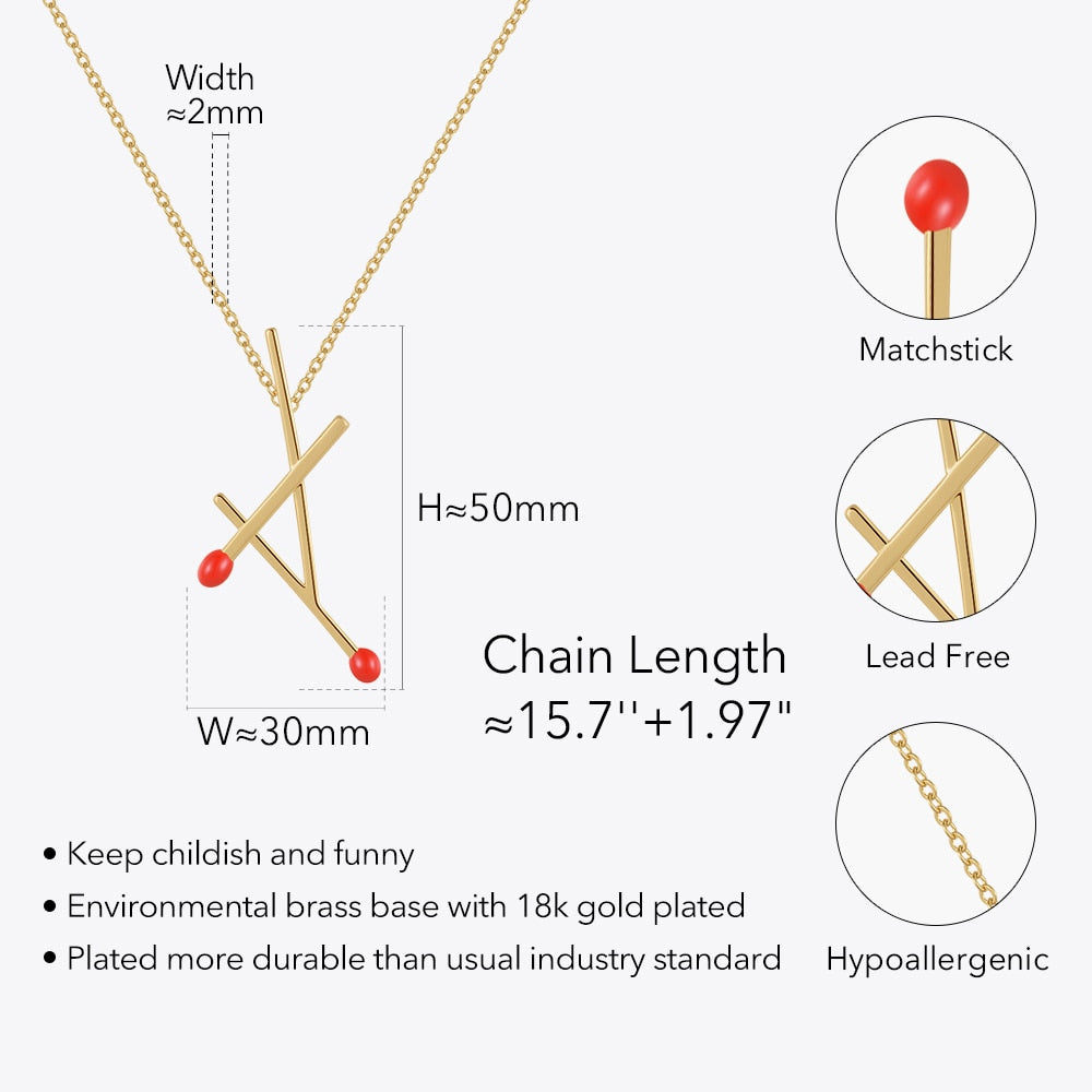Matchstick Pendant Necklace - Gold or Silver