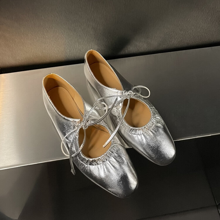 Mathess Metallic Faux Leather Ballet Flats - Gold or Silver