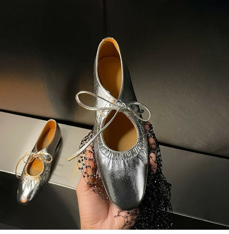 Mathess Metallic Faux Leather Ballet Flats - Gold or Silver