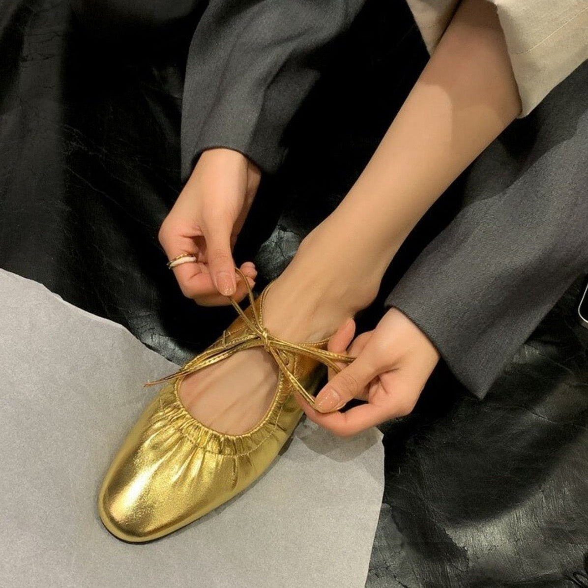 Mathess Metallic Faux Leather Ballet Flats - Gold or Silver