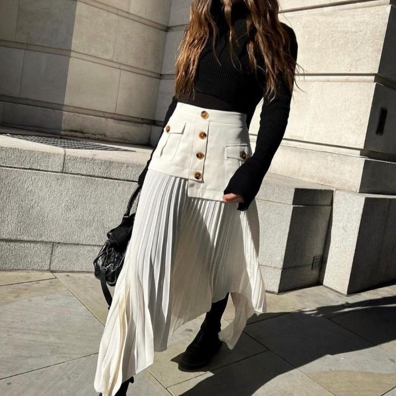 Mathilde Patchwork Pleated Maxi Skirts - 2 Colors