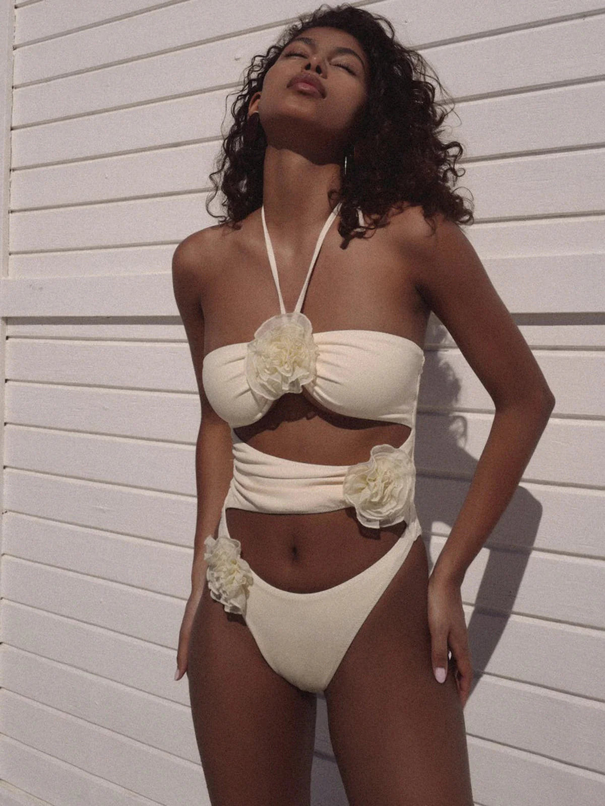 Meerah Flower Corsage Bandeau Retro Swimsuits - 3 Colors