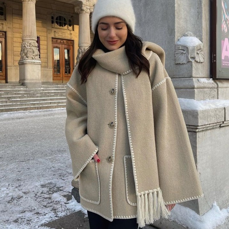 Mihaela Scarf Wrap Woolen Jacket