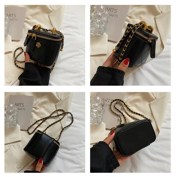 Mini Camellia Quilted Bucket Bag