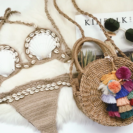 Mini Circle Straw Moroccan Market Tote w/ or w/o Tassels - 2 Colors