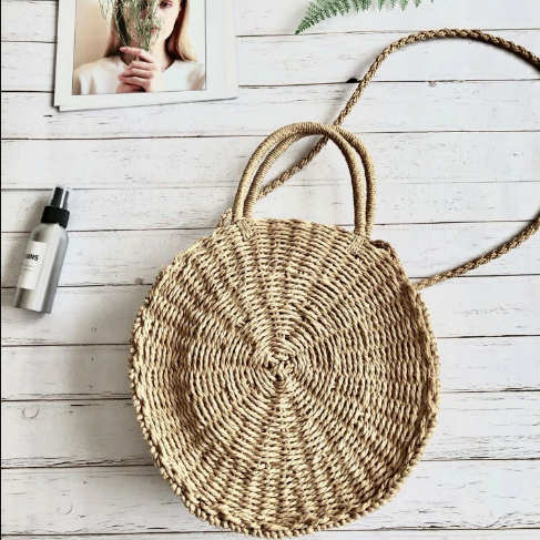 Mini Circle Straw Moroccan Market Tote w/ or w/o Tassels - 2 Colors