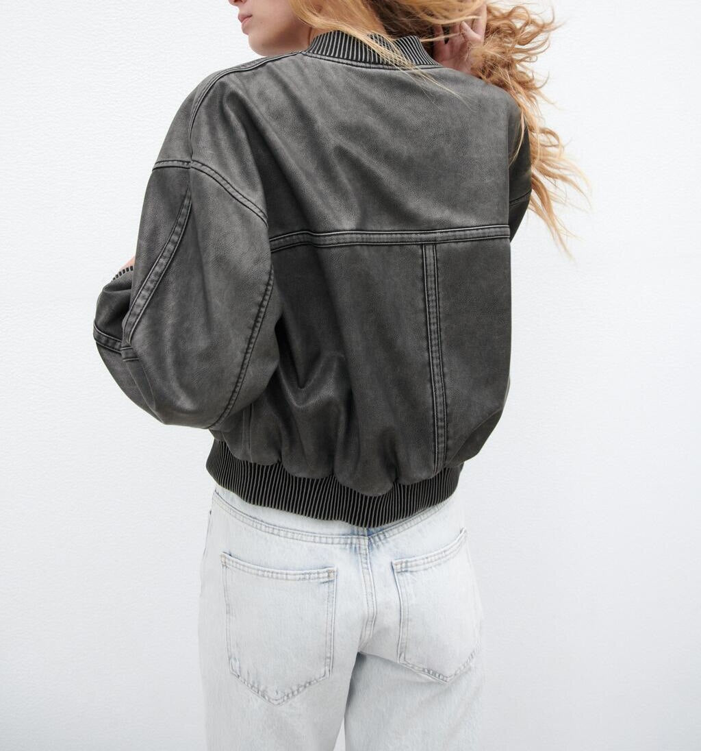 Miriam Vintage Leather Bomber Jacket