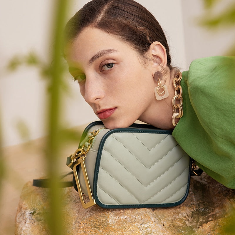 Misha Chevron Quilted Leather Shoulder Bag.