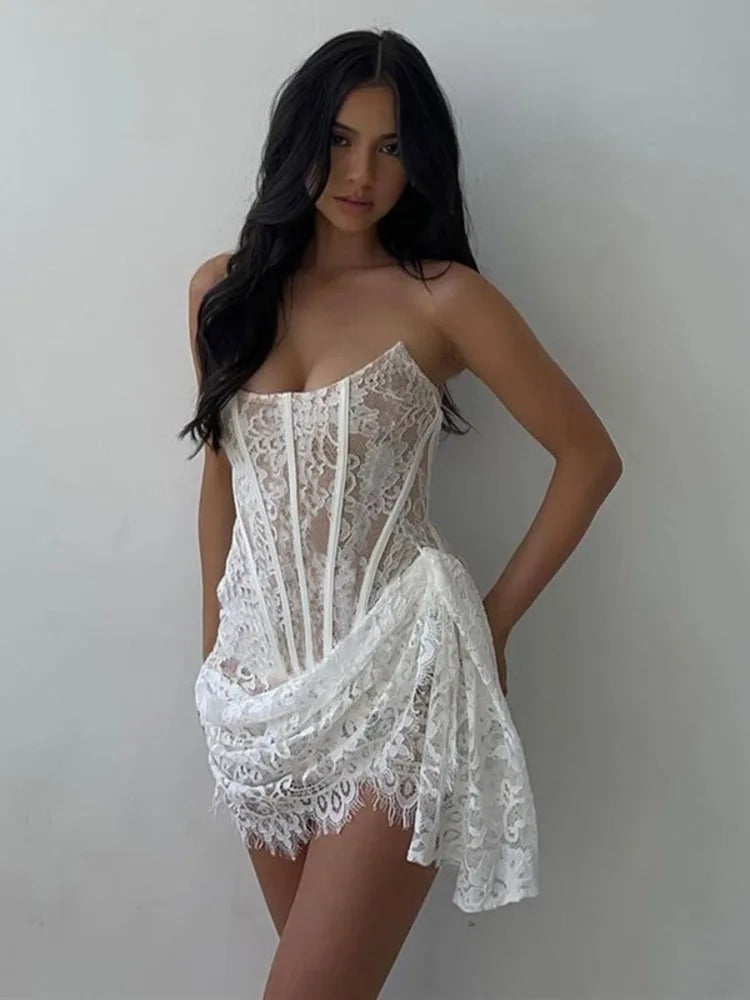 Off-shoulder Sleeveless Backless Club Party Lace Dress