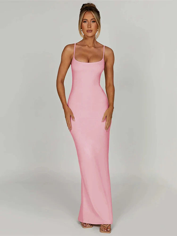 Spaghetti Strap Sleeveless Club Party Backless Bodycon Dress