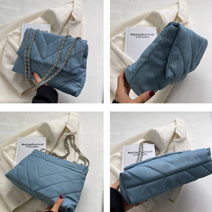 Natalia Chevron Quilted Denim Flap Bags - 3 Colors
