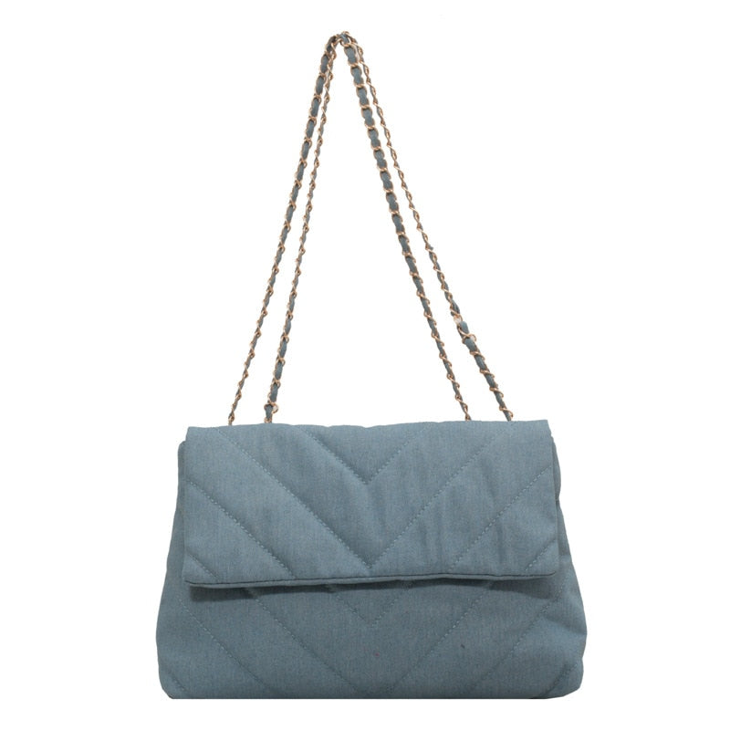 Natalia Chevron Quilted Denim Flap Bags - 3 Colors