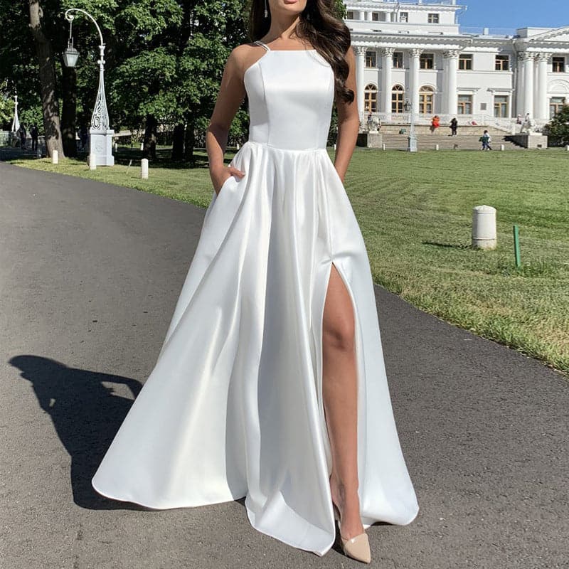 New Summer White Spaghetti Strap Prom Dresses