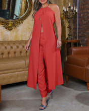 Cap Sleeve Solid Color Round-Neck Cape Pants Pants Set Two Pieces Set