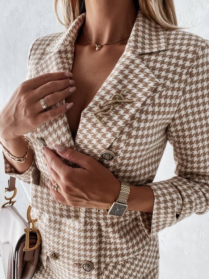 Plaid Belt Double Breasted Blazer Dress