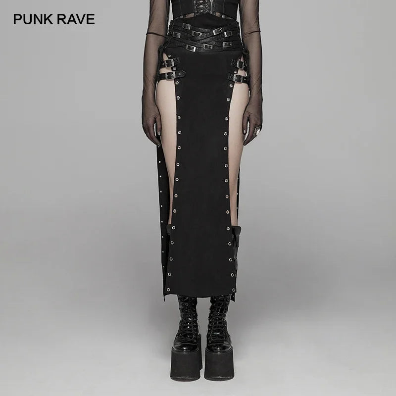 Women's Gothic Black Rock Copslay Stage Personality Hip Hop Streetwear Long High Waisted Skirt