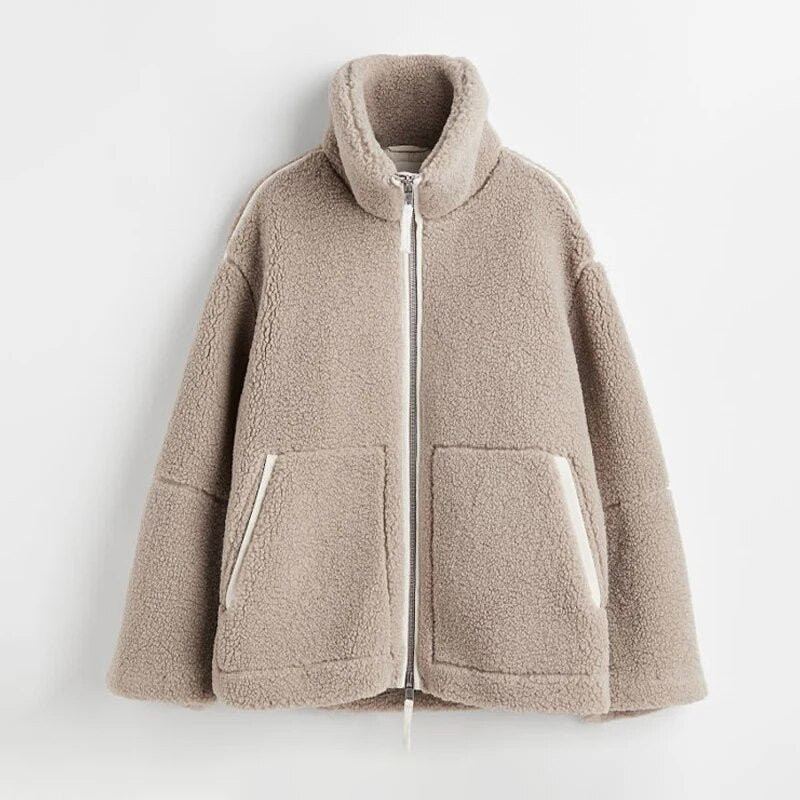 Peppi Faux Teddy Bear Lamb Wool Bomber Jacket