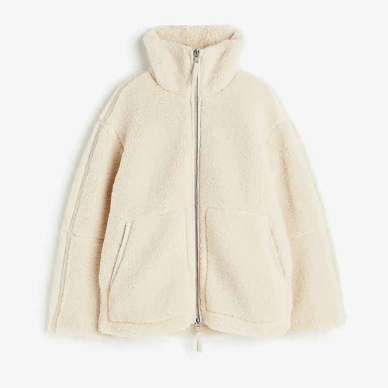 Peppi Faux Teddy Bear Lamb Wool Bomber Jacket