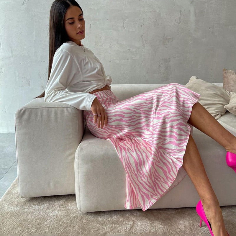 Pink Zebra Midi Mermaid Satin Skirts