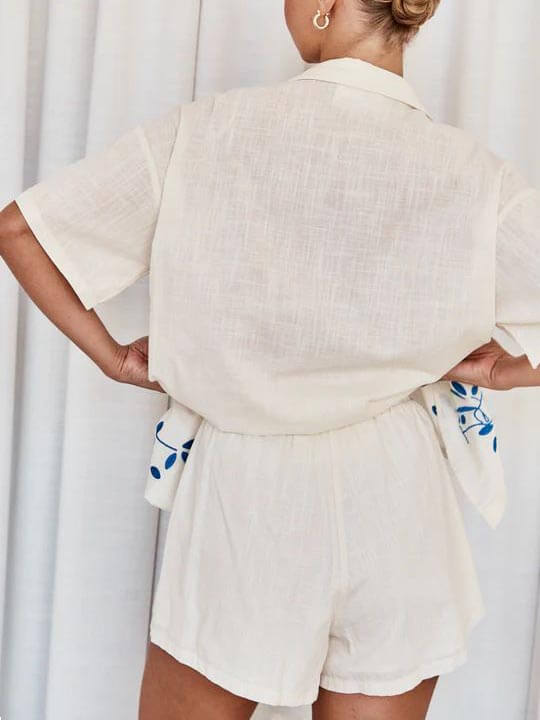 Square Collar Loose-Fitting Drop Sleeve Short Set