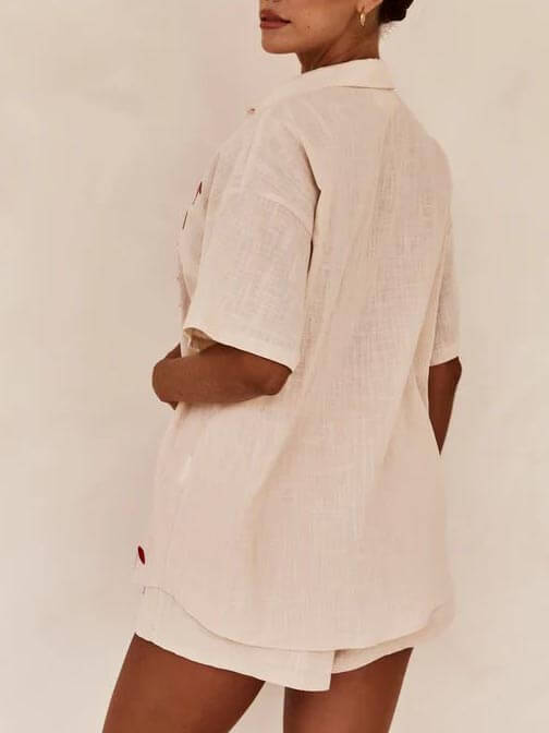 Square Collar Loose-Fitting Drop Sleeve Short Set