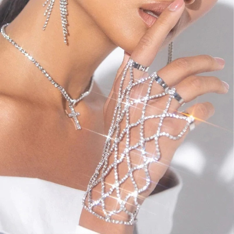 Ratna Rhinestone Harness Hand Jewelry
