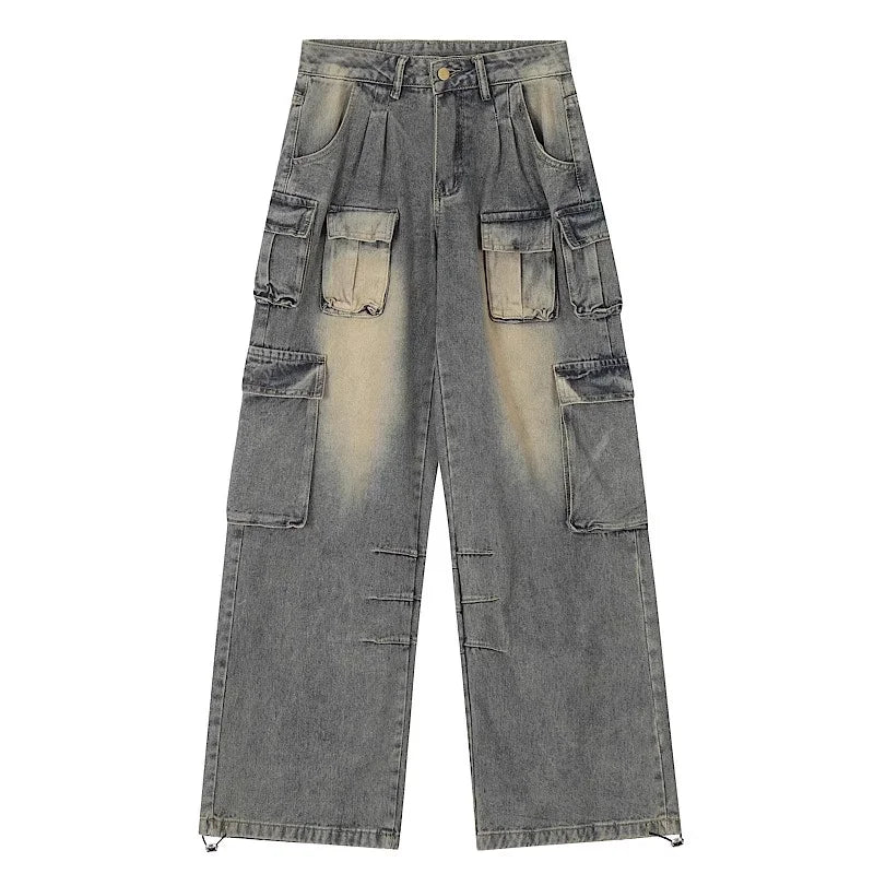 Retro Autumn Women's Multi-Pocket Design High Street Jeans