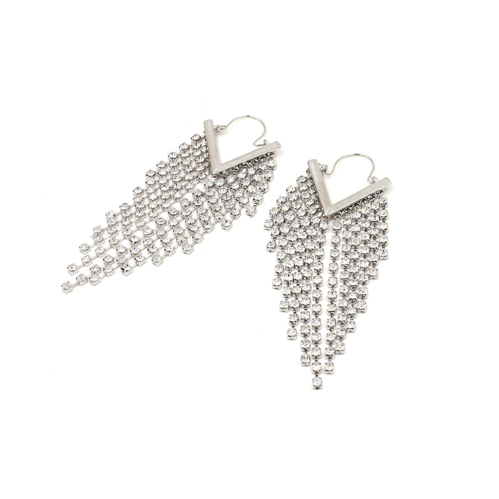 Rhinestone Cascade Tassel Hoop Earrings - 4 Colors