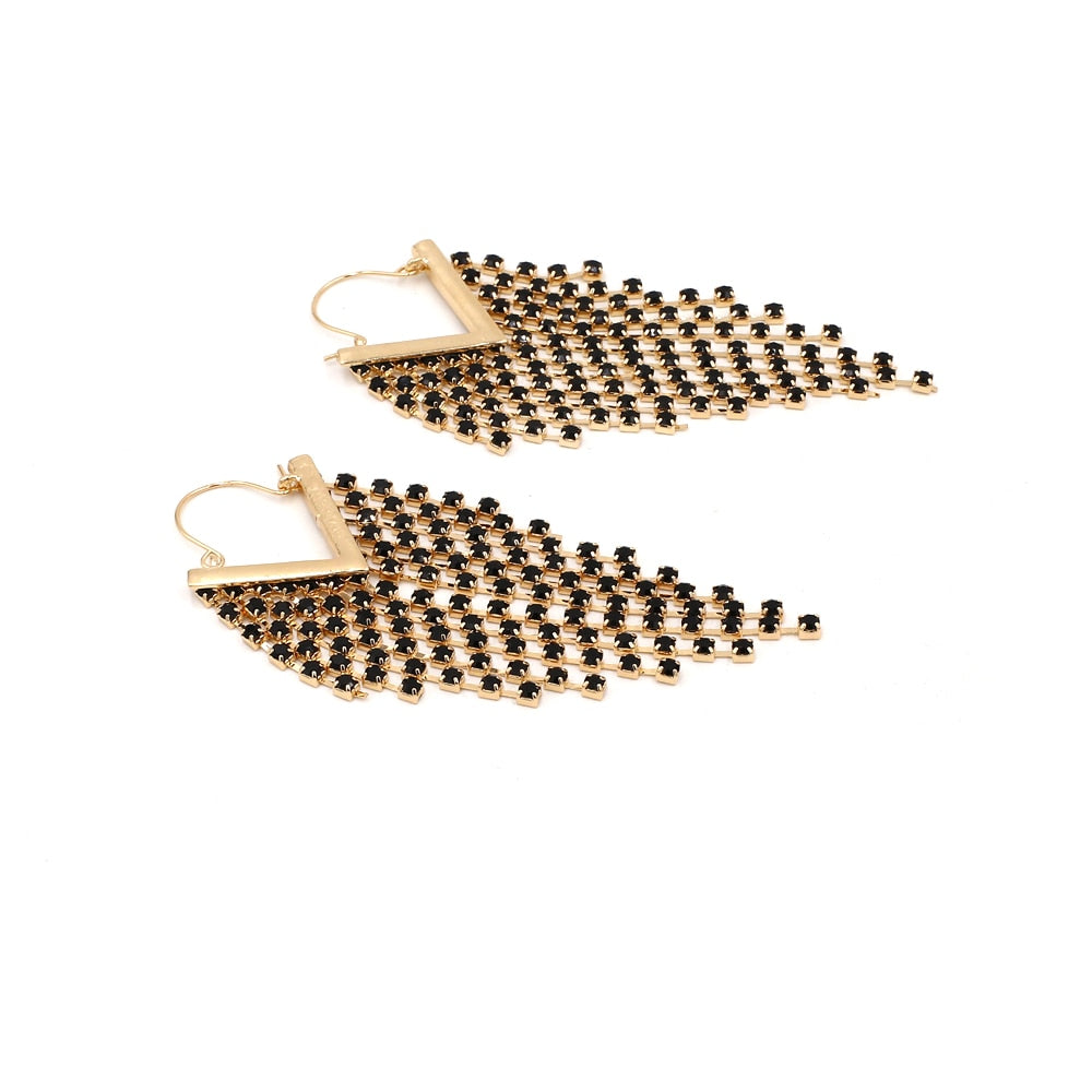 Rhinestone Cascade Tassel Hoop Earrings - 4 Colors