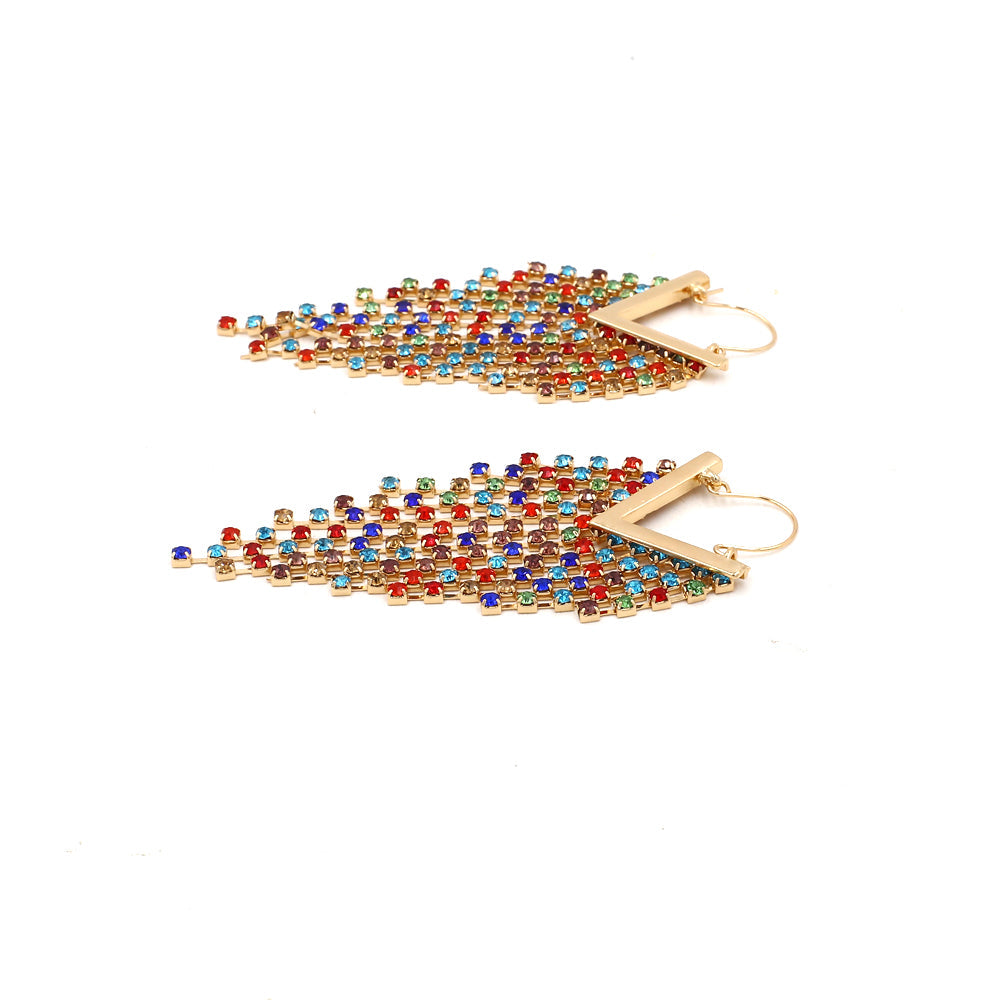 Rhinestone Cascade Tassel Hoop Earrings - 4 Colors