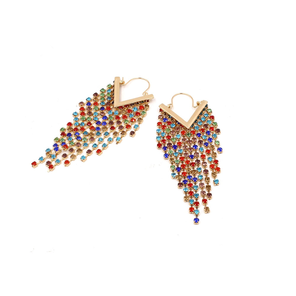 Rhinestone Cascade Tassel Hoop Earrings - 4 Colors