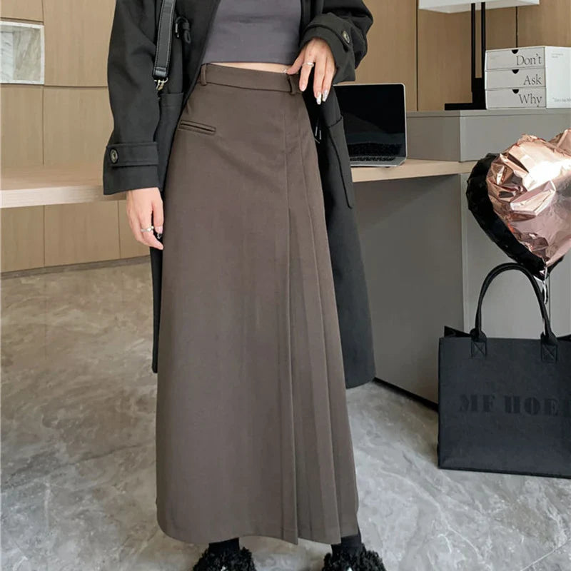 Vintage Pleated College Style High Waist A-Line Skirt