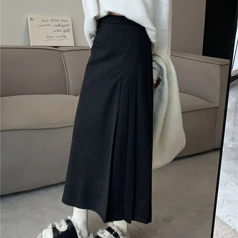 Vintage Pleated College Style High Waist A-Line Skirt
