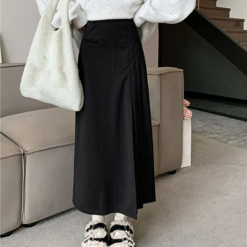 Vintage Pleated College Style High Waist A-Line Skirt