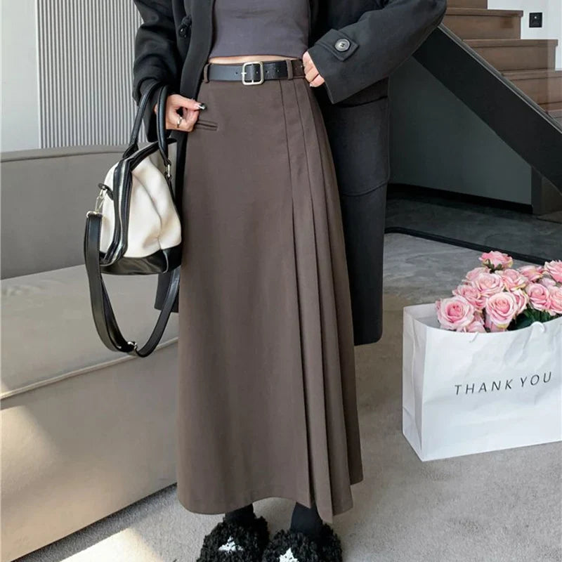 Vintage Pleated College Style High Waist A-Line Skirt