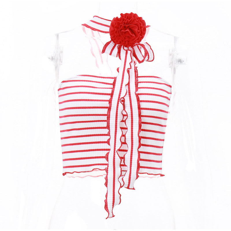 Rina Rose Choker Stripe Knit Tube Tops - 2 Colors