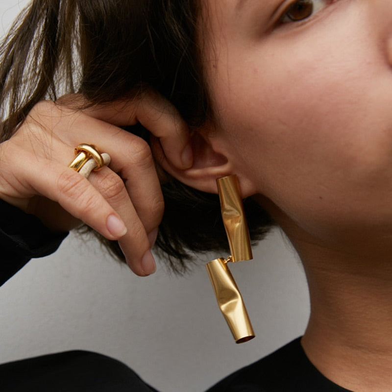 Roi Abstract Brass and Pearl Earrings