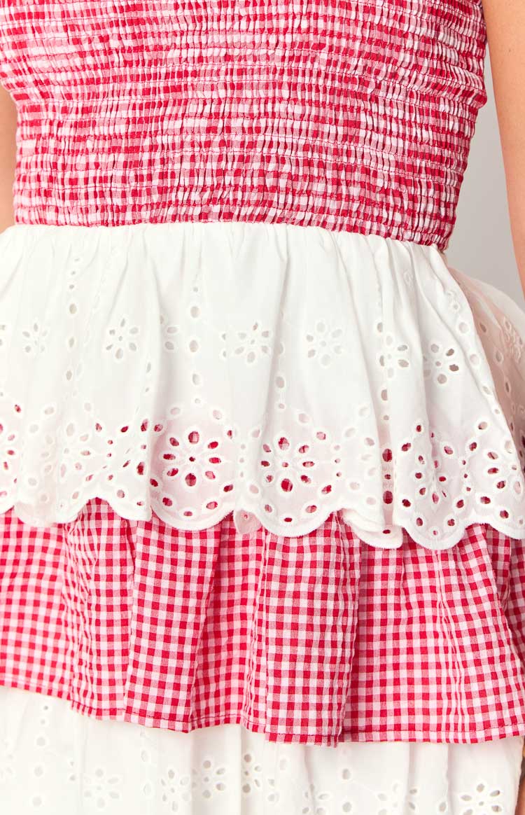 Fabiana Red And White Strapless Mini Dress