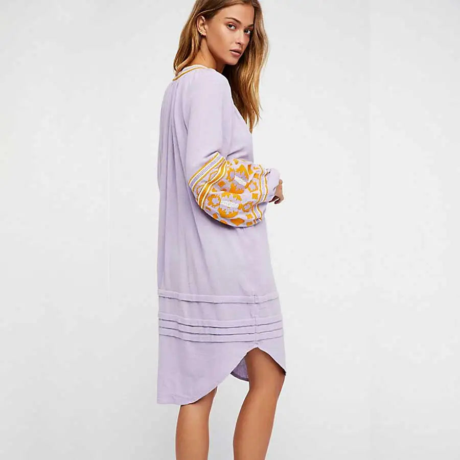 Petra Boho Embroidery Midi Folk Dress